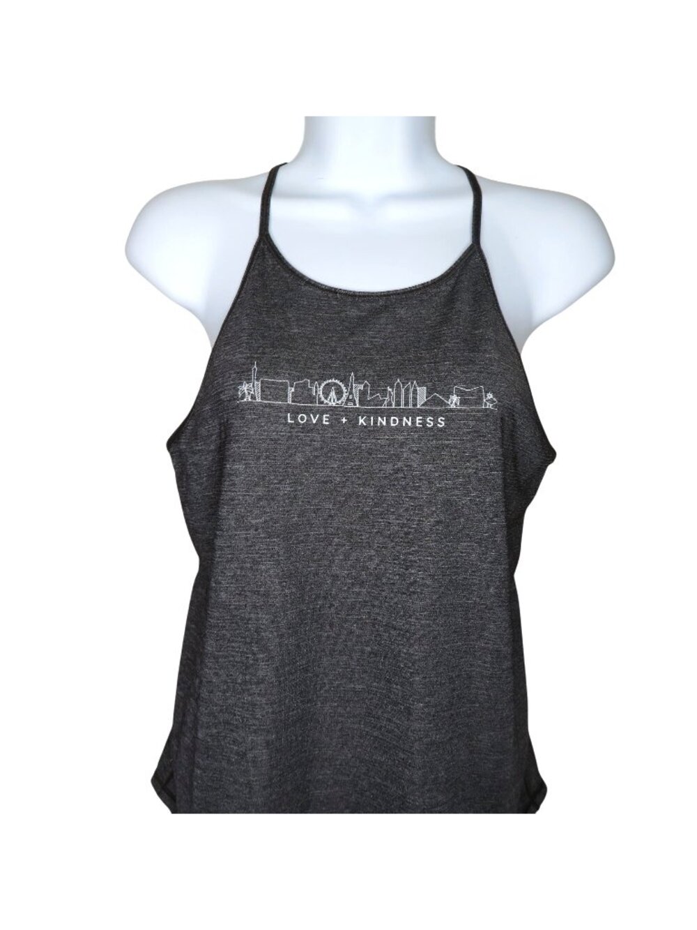Lululemon Womens Gray Strappy Back Tank Top With "Love + Kindness" Graphic